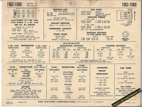 1963 ford special v8 390 ci engine 2bbl/4bbl car sun electronic spec sheet