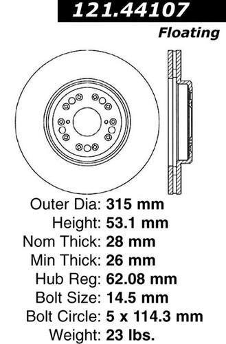 Centric 121.44107 front brake rotor/disc-c-tek standard rotor