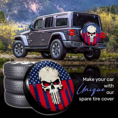 Skull american flag patriotic spare tire cover universal fit tire cover