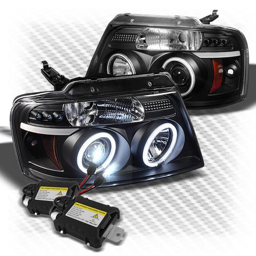 04-08 f150 black ccfl halo projector headlights + 6000k slim ballast xenon hid