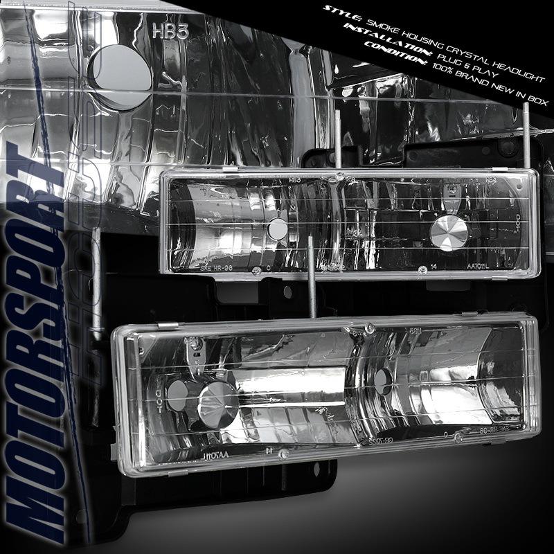 88-98 chevy c/k pickup gmc sierra 1500 2500 3500 smoke housing crystal headlight