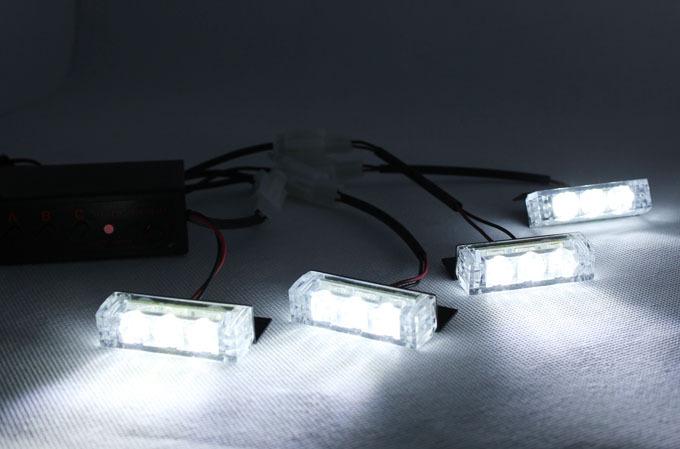 4 x 3 led white auto van boat strobe flash light grill emergency lights 3 mode