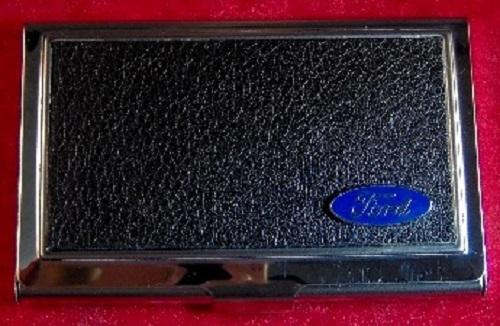 Ford oval - stainless steel & leather business card case