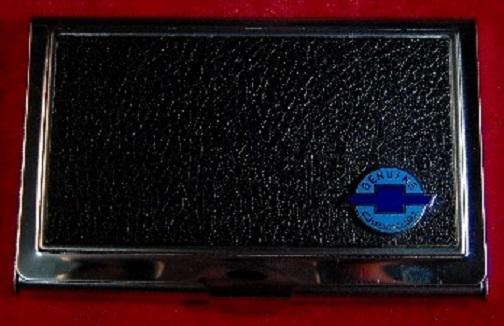 "genuine chevrolet" - stainless steel & leather business card case