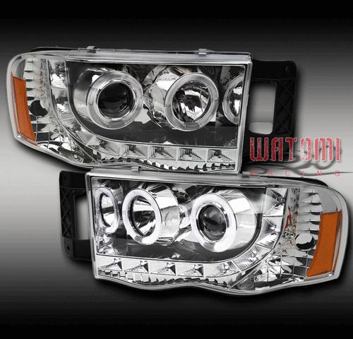 02-05 dodge ram 1500/03-05 2500 3500 pickup halo led projector headlights chrome