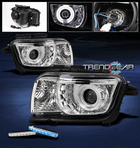 10-13 chevy camaro ccfl halo clear projector head light lamp+blue drl led signal