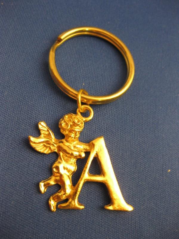 K32 golden angel watching over you personalized letter "a"  key chain keychain