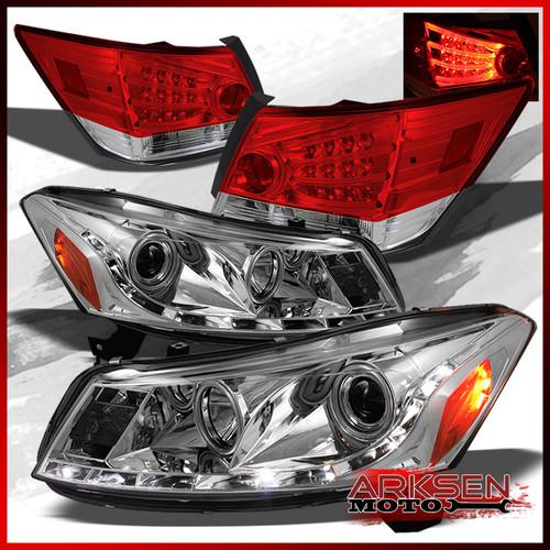 08-12 accord 4 dr clear projector drl headlights+red clear led tubes tail lights