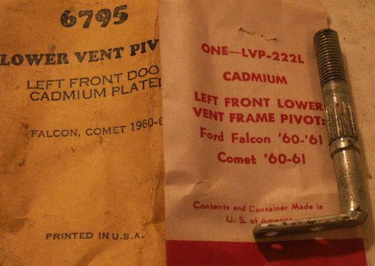 1960 1961 60 61 ford falcon, mercury comet nos vent pivot