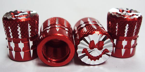 Anodized red smiley face valve stem caps car motorcycle bike tire dust caps