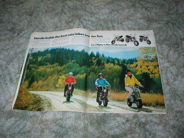 1971 honda mini trail ad  qa-50   z-50 k2   ct-70  original cycle ad  2 pg 50 70