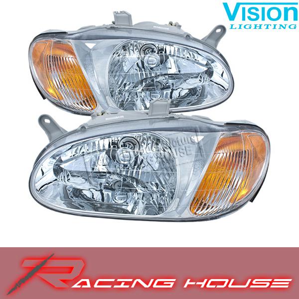 Fit 1998-2001 kia sephia vision chrome headlights left+right pair replacement