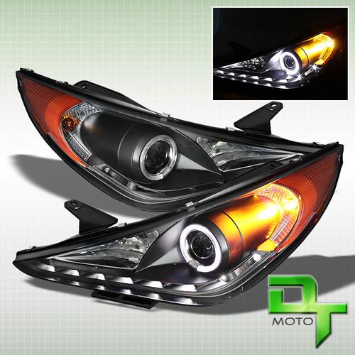 Black fit 11-13 sonata halo projector headlights w/daytime drl led running light