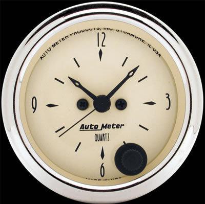 Autometer antique beige electrical clock gauge 2 1/16" dia beige face 1885