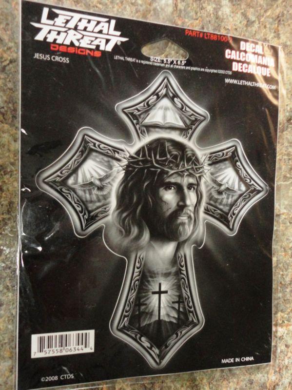 Lethal threat jesus cross decal sticker 6 x 8 free shipping 