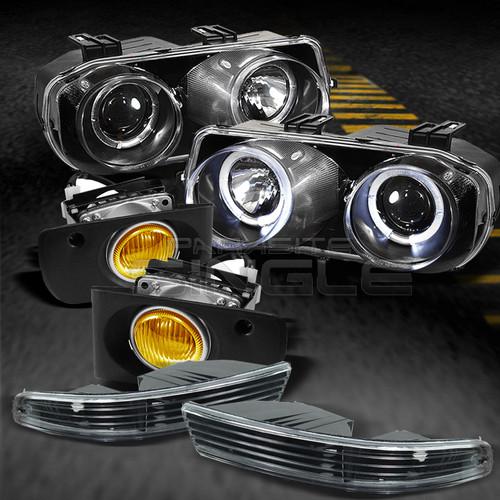 94-97 integra black halo projector headlights+black bumper+yellow fog w/switch