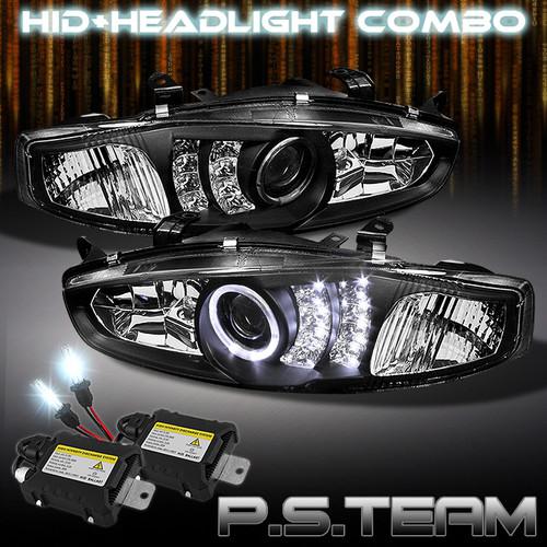 97-02 mirage 2dr black halo projector drl led headlights+6000k slim ballast hid