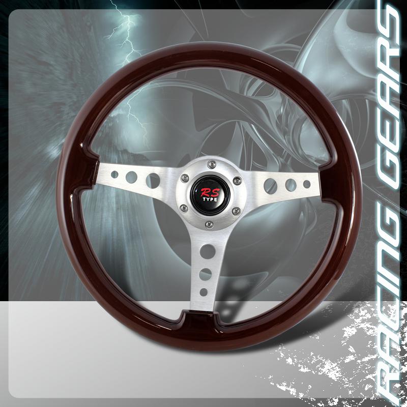 Universal jdm 345mm 6 bolt hole dark wood grain style deep dish steering wheel