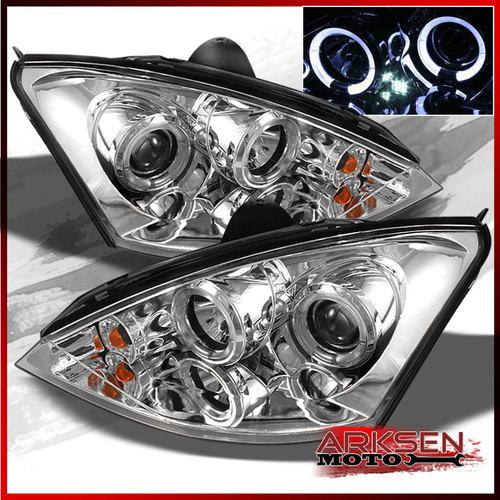 00-04 ford focus chrome dual halo projector headlights front lamps w/city lamps