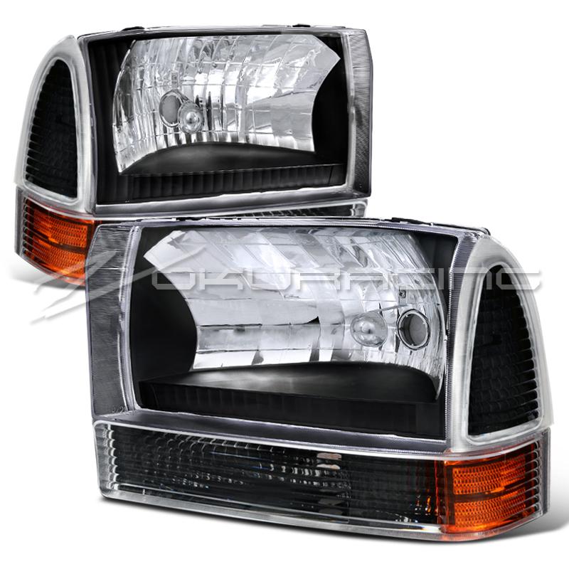 Black 99-04 ford f250 f350 f450 headlights+corner parking signal