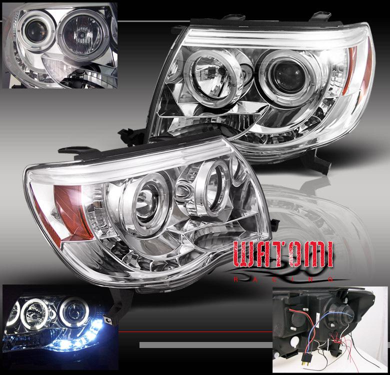 05-11 toyota tacoma twin halo drl led projector headlight lamp jdm chrome pickup