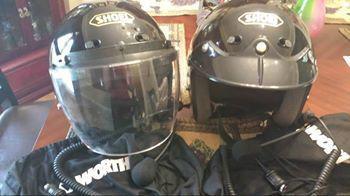 2 black shoei rj-101v xl & m dot/snell with oem premium headsets w/7-pin cords 