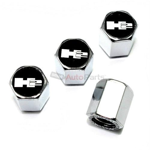 4 hummer h2 black logo chrome abs tire/wheel pressure air stem valve caps covers