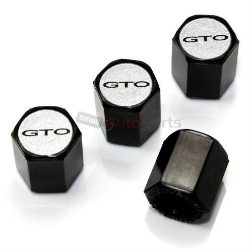 (4) pontiac gto silver logo black tire/wheel air pressure stem valve caps covers