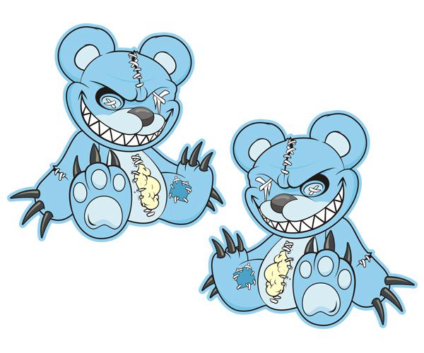 Zombie teddy bear decal set 4"x4" blue dead cute zombies vinyl sticker zu1