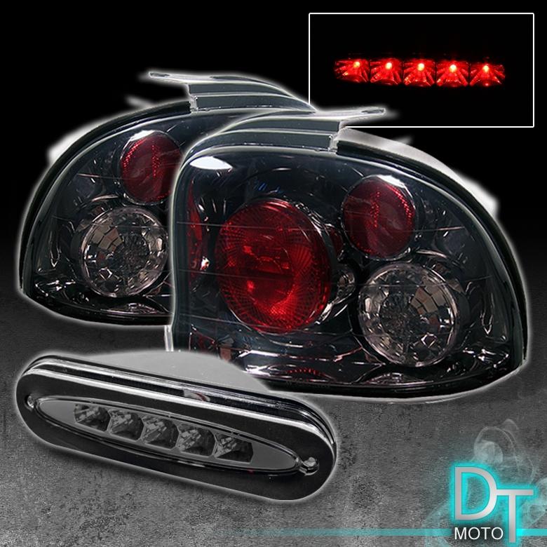 Smoked 95-99 dodge neon altezza rear tail lights +full led 3rd brake lamp new