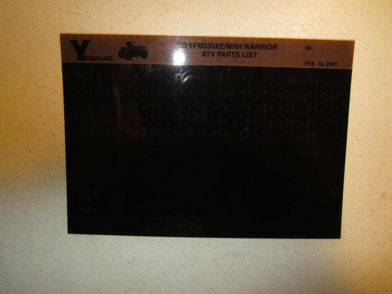 1993 yamaha atv yfm350xe mnh warrior microfiche parts catalog yfm 350 xe 