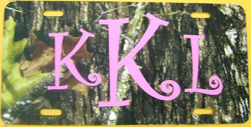 Camo mossy oak new break up license plate tag pink initials or name