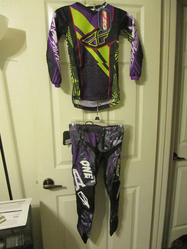 One industries kids youth motocross sz6/7 pants/sm fly jersey combo set 