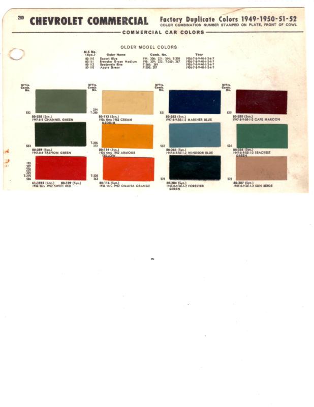 1936 1937 1938 1939 1940 1941 1942 1946-1952 chevrolet trucks paint chips ms 5