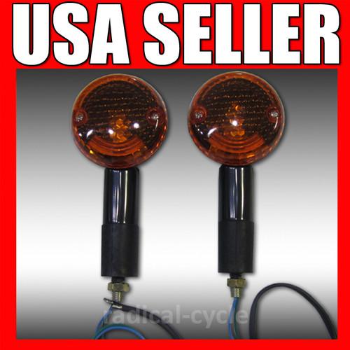 2 black round motorcycle turn signals pair kawasaki vulcan 500,750,h1,h2