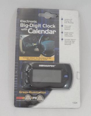 Dash mount electronic big digit clock and calendar w/ velcro  tape roadpro 1324 