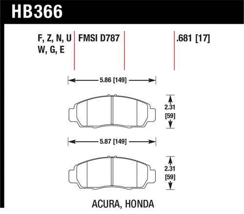 Hawk performance hb366u.681 disc brake pad accord cl rl tl tsx tsx (canadian)