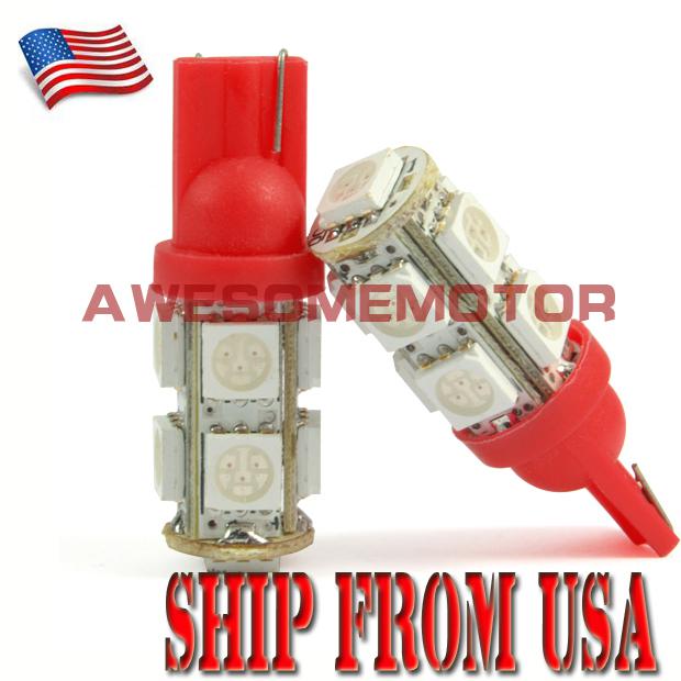 Us universal 2x backup parking side marker red light 9 smd led bulbs t10 w5w 147