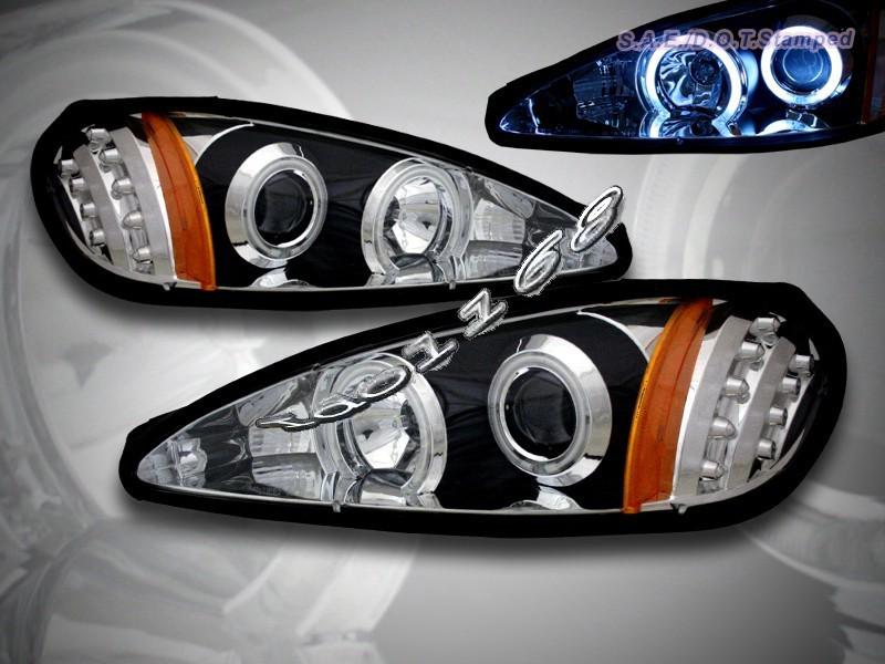 1999-2005 pontiac grand am twin halo led ccfl projector headlights black