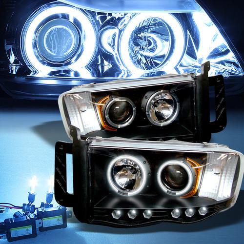 8000k slim xenon hid+ black 02-05 dodge ram ccfl halo projector led headlights