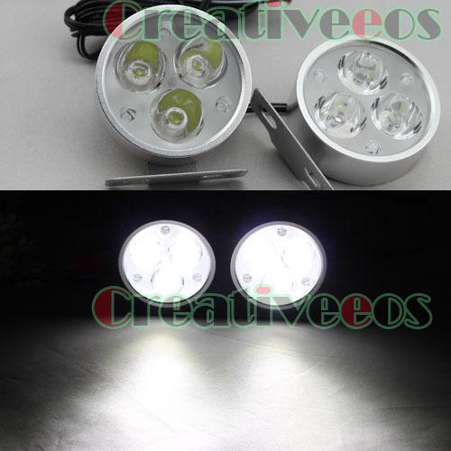 2x 3leds powerful round daytime running driving daylight drl auxiliary light new