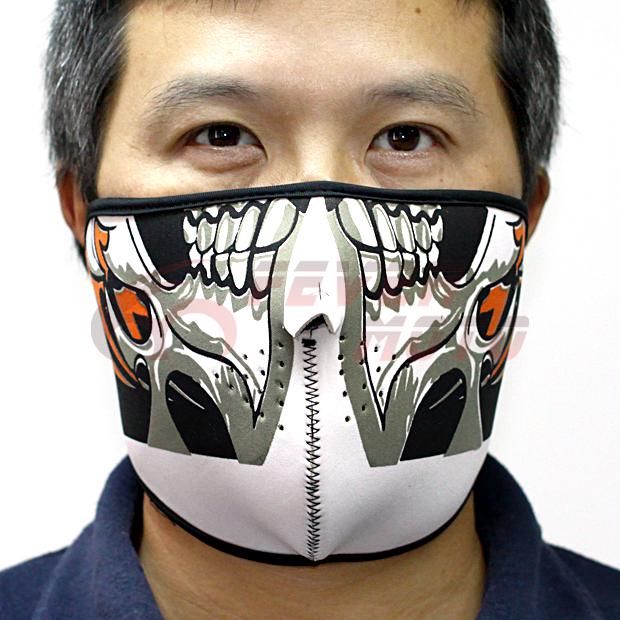 Fm new veil two-sided orange skull neoprene half face biker paintball wrap mask 