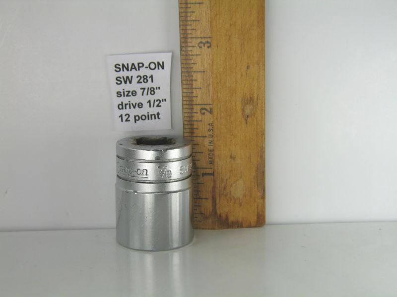 Snap-on sw281 socket, shallow, 7/8", 12-point, 1/2" drive, made in u.s.a.