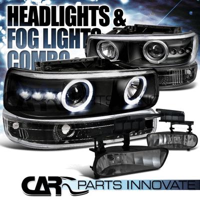 00-06 suburban black led halo projector headlights+bumper lamps+smoke fog lights