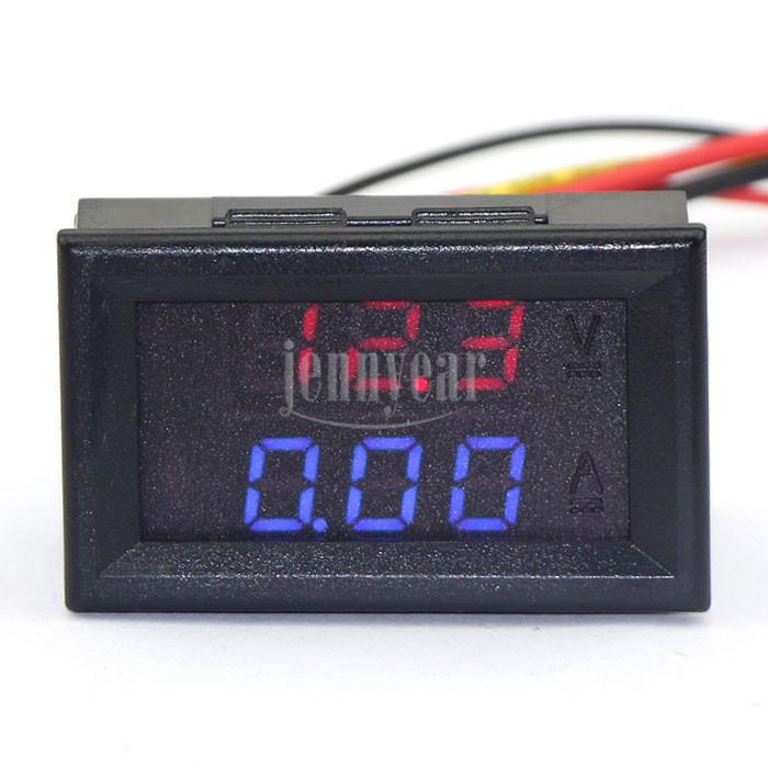 Digital car voltmeter/red ammeter/blue ampere voltage dual led display 100v 10a 