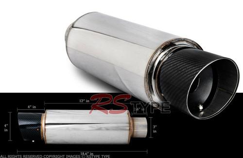  4" axleback muffler slant stainless carbon fiber tip black silencer 3" inlet