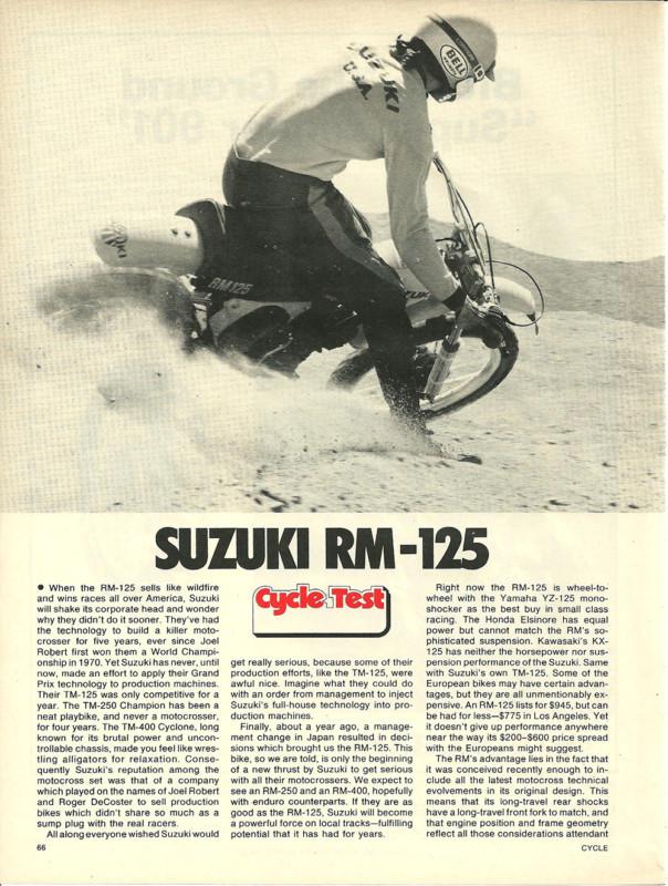 1975 suzuki rm125 motorcycle road test with dyno specs 6 pages rm 125