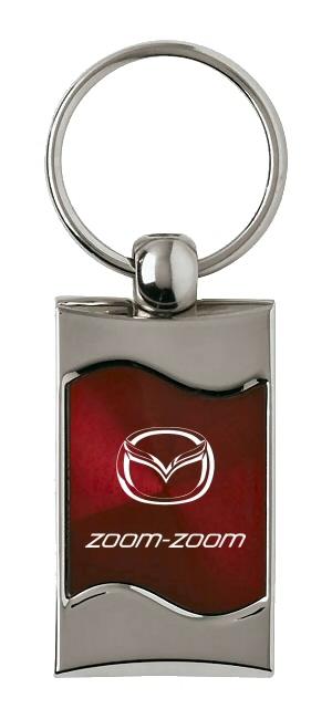 Mazda zoom-zoom zoom zom burgundy rectangular wave keychain ring tag lanyard