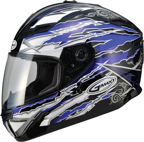 G-max gm78 full face graphics motorcycle helmet firestarter black/blue small