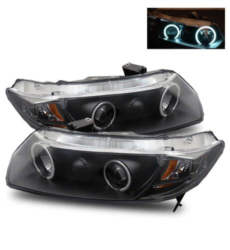 06-12 honda civic 2dr coupe jdm ccfl angel eye halo blackout projector headlight